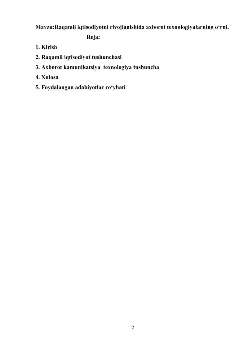 Raqamli iqtisodiyotni rivojlanishida axborot texnologiyalarning o‘rni. 2