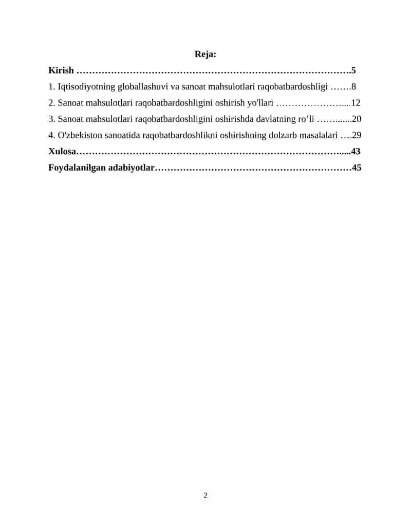 IQTISODIYOTNING GLOBALLASHUVI SHAROITIDA SANOAT MAHSULOTLARI RAQOBATBARDOSHLIGINI OSHIRISH YO‘LLAR 2