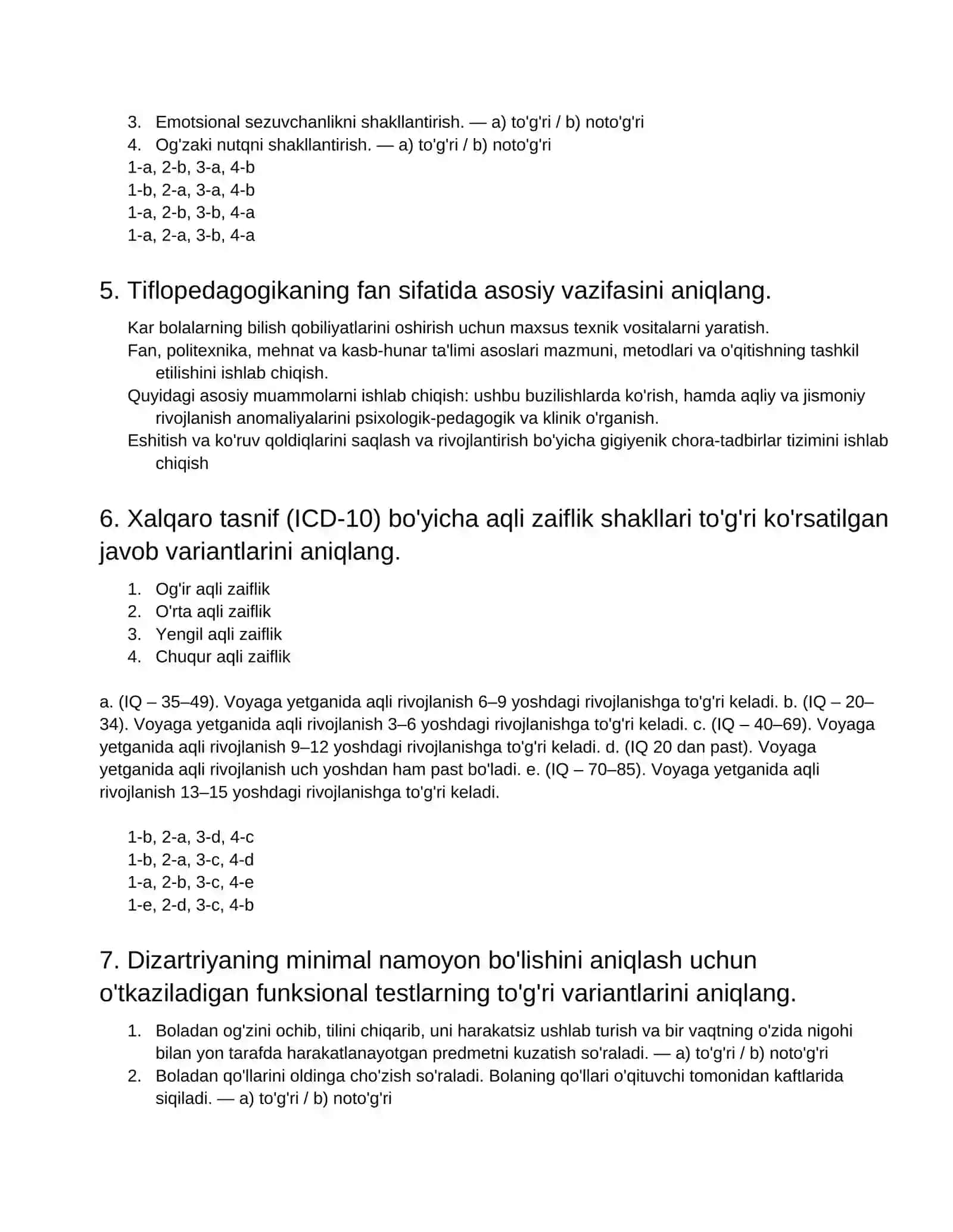 O'qituvchi-defektolog (Umumta'lim) Testlari 2