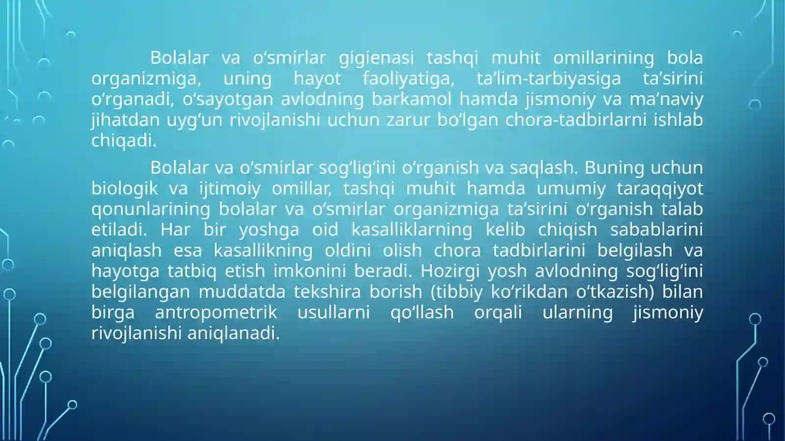 Bolalar muassasalarini loyihalashtirish qurish va jihozlashga bo‘lgan gigiyenik talablar 2
