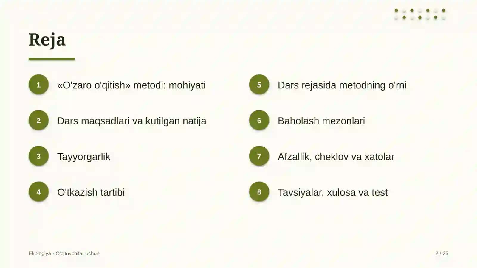 ekologiya darslarida o'zaro o'qitish metodidan foydalanish 1964 2