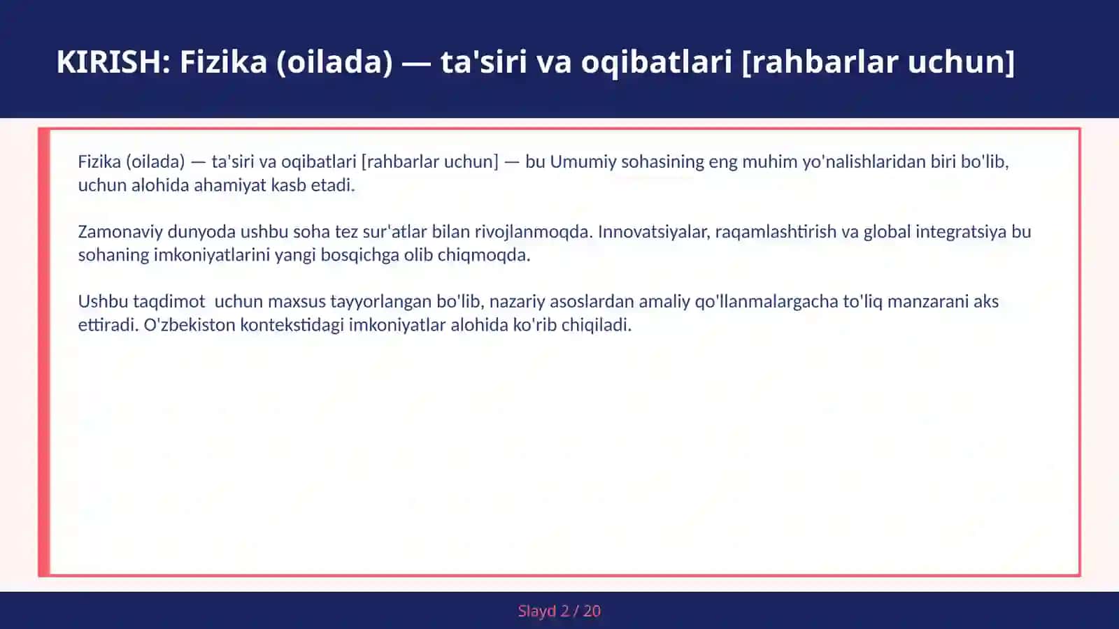 Fizika (oilada) — ta'siri va oqibatlari [rahbarlar uchun] 2