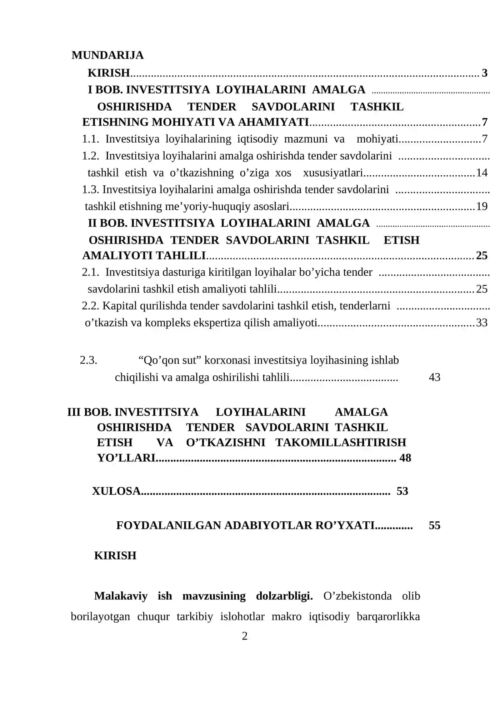 Investitsiya loyihalarini amalga oshirishda tender savdolarini tashkil etish va o’tkazish 2