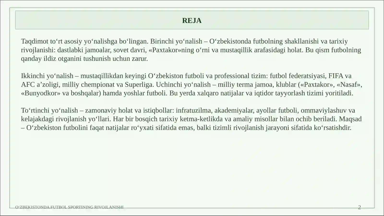 O‘zbekistonda futbol sportining rivojlanishi 2
