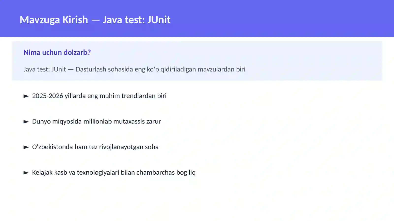Java test: JUnit 2