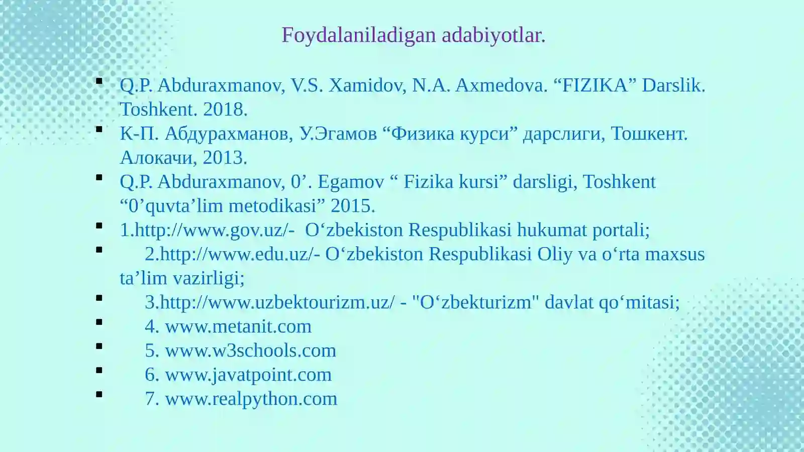 Qattiq jism aylanma harakati tenglamasi. Kuch momenti. Aylanish o’qiga nisbatan jismning impuls momenti 2