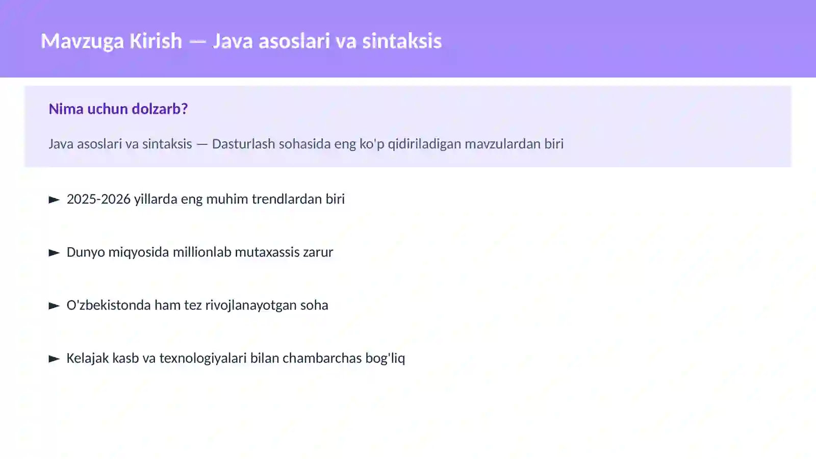 Java asoslari va sintaksis 2
