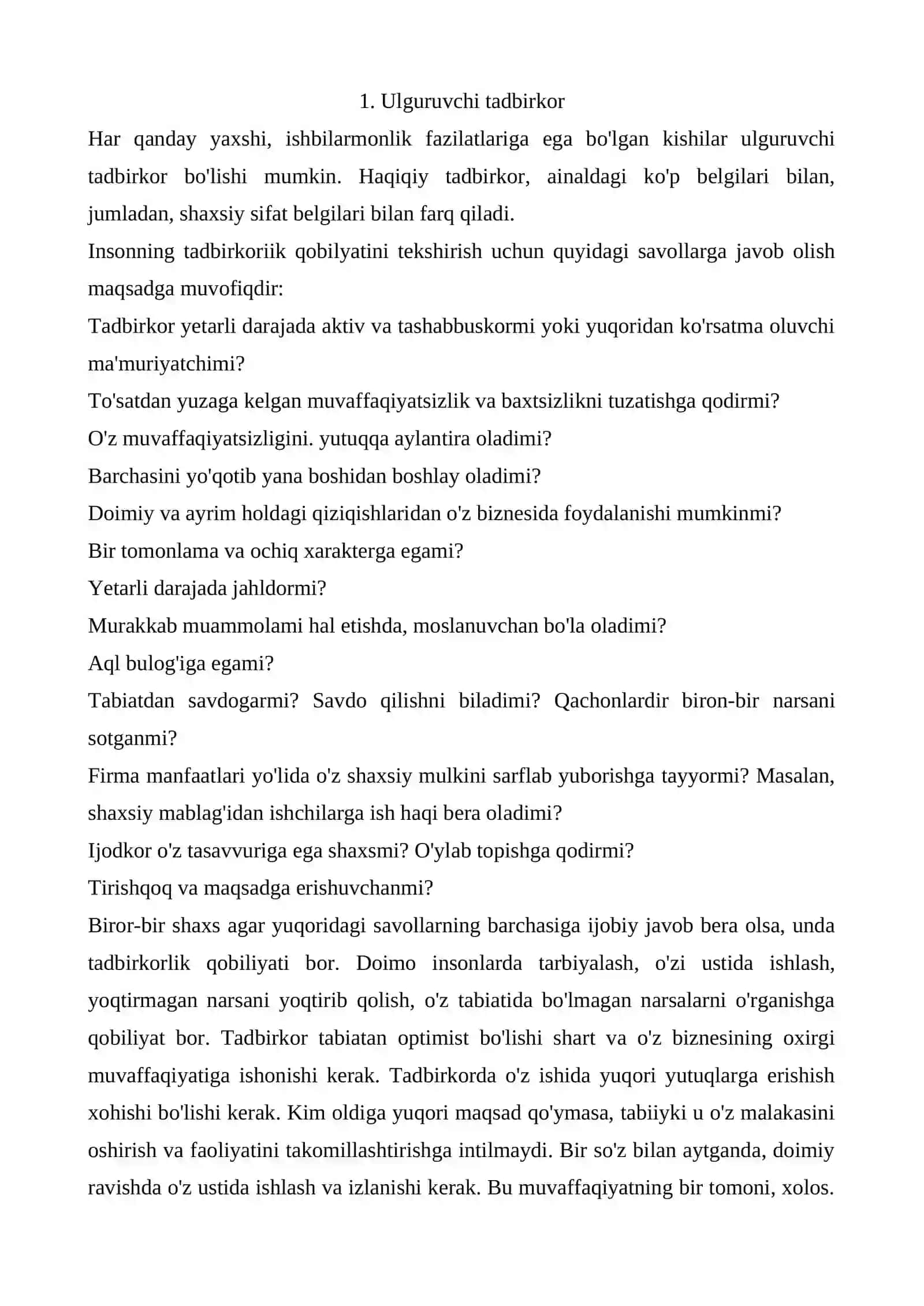 Tadbirkorlik uchun zarur bo’lgan qobiliyatlar 2