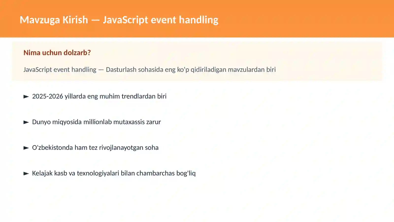 DASTURLASH | JAVASCRIPT VA WEB 2