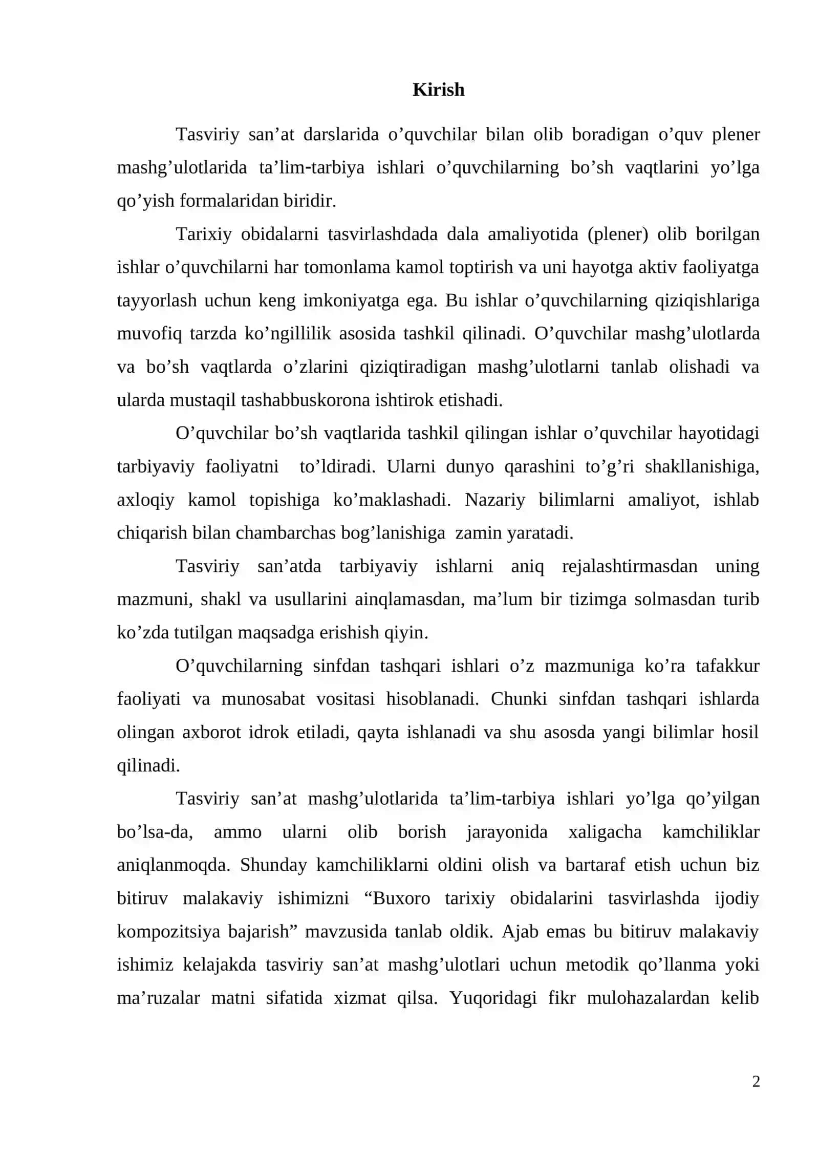 Bolo hovuz majmuasini tarixiy voqeylikda aks ettirish. Bitiruv malakaviy ish 2