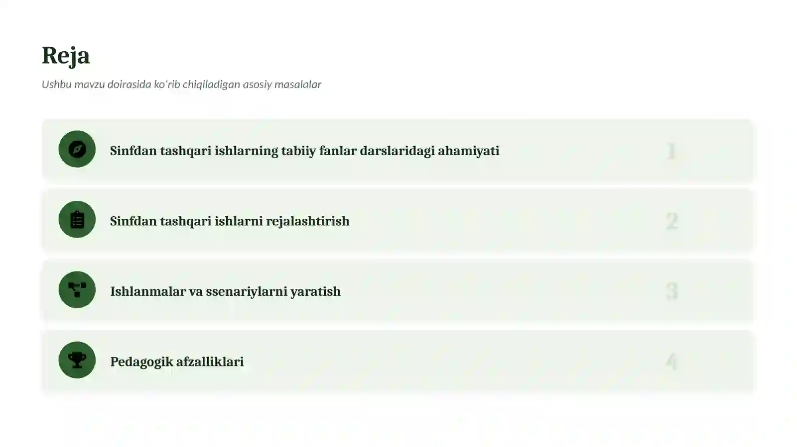 Mavzu: Tabiiy fanlarni o‘qitishda sinfdan tashqari ishlarni tashkil etish 2