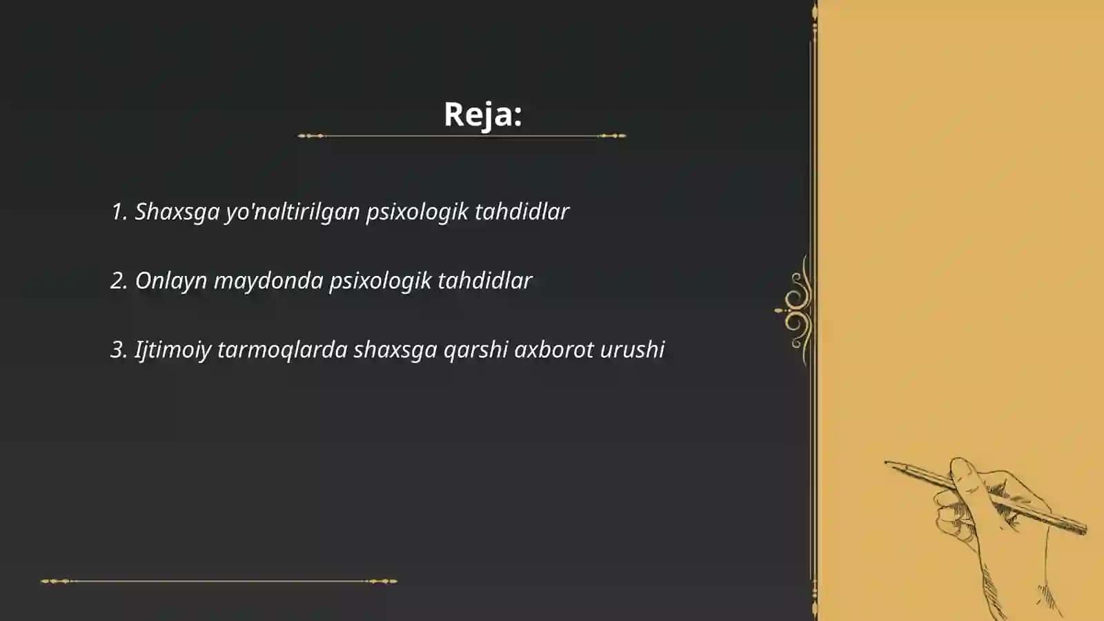 Shaxsga yo'naltirilgan psixologik tahdidlar 2
