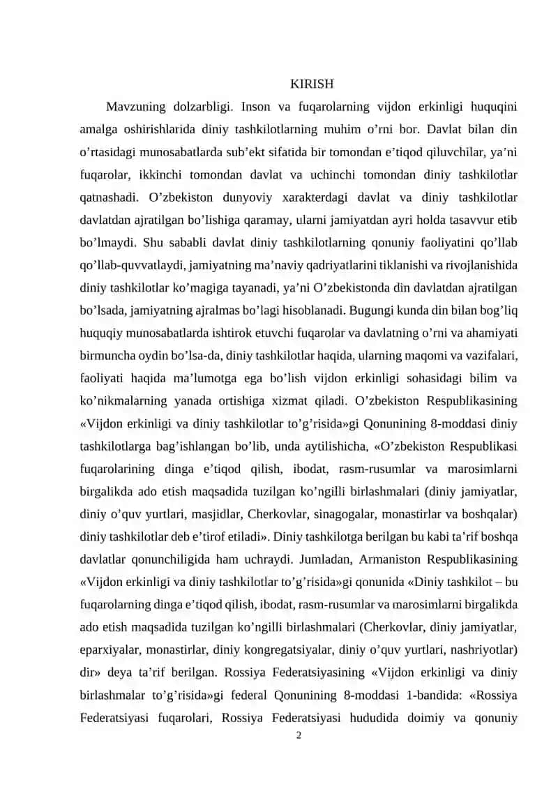 Inson va fuqarolarning vijdon erkinligi huquqini amalga oshirishlarida diniy tashkilotlarning muhim o’rni 2