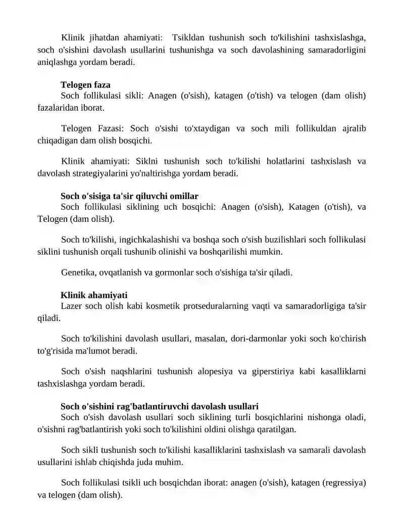 Soch follikulasining sikli(soch oʻsishi sikli) va uning klinik ahamiyati 2