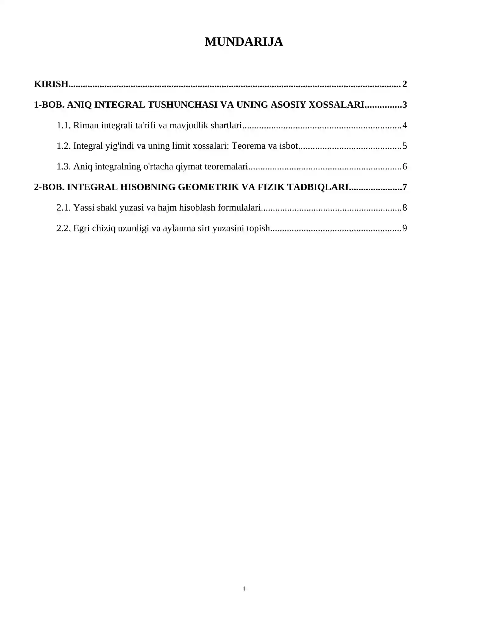 Integral hisobning tadbiqlari 2