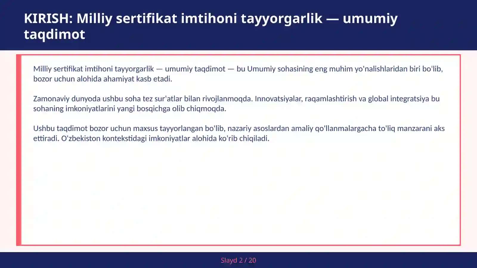 Milliy sertifikat imtihoni tayyorgarlik — umumiy taqdimot 2