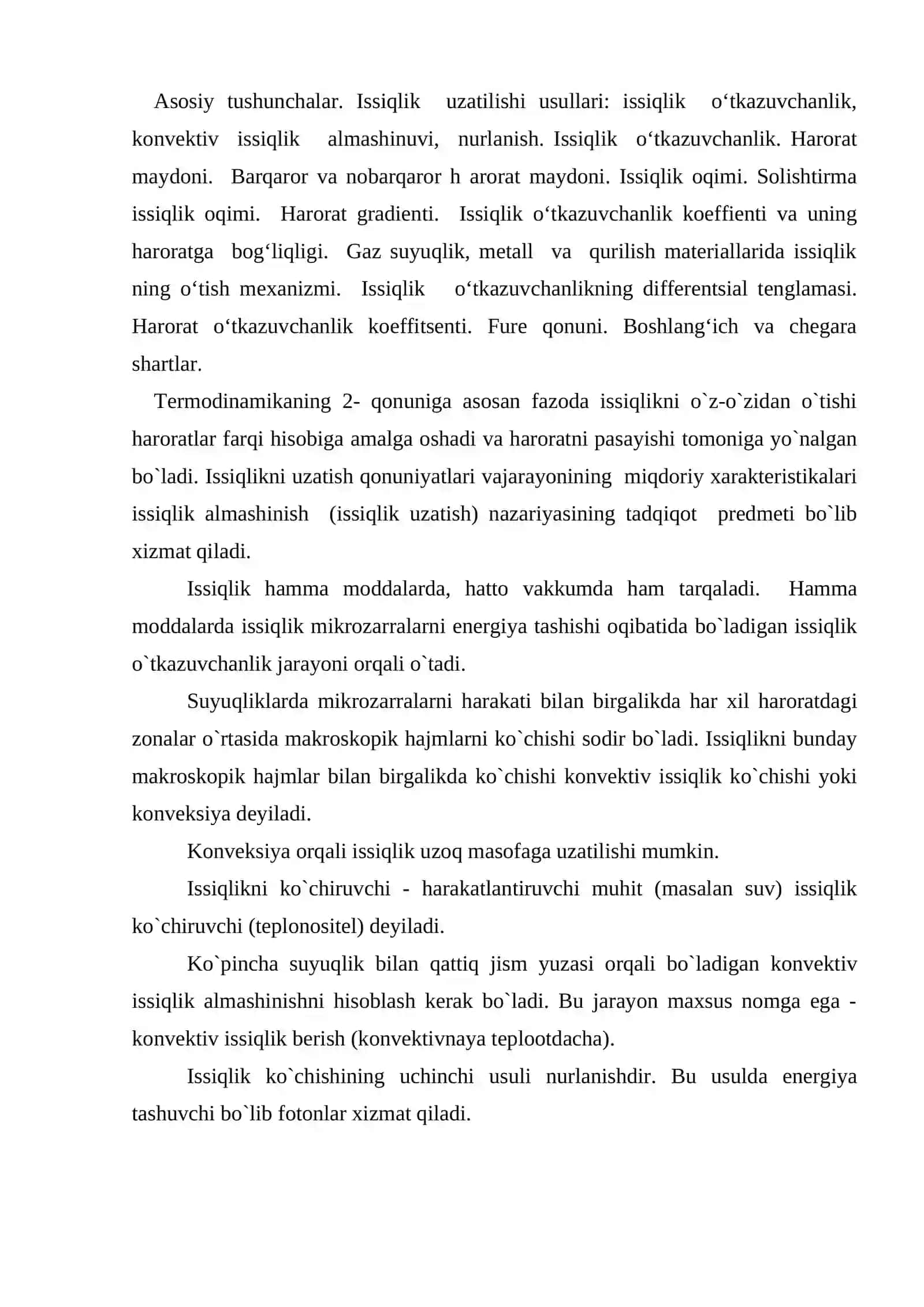 Issiqlik uzatish issiqlik o’tkazuvchanlikning asosiy qoidalari 2