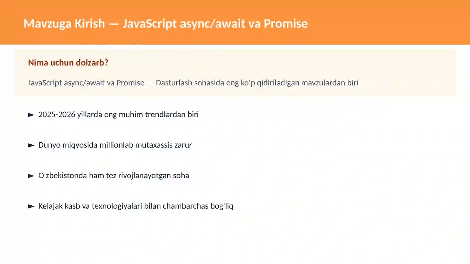 JavaScript async/await va Promise 2