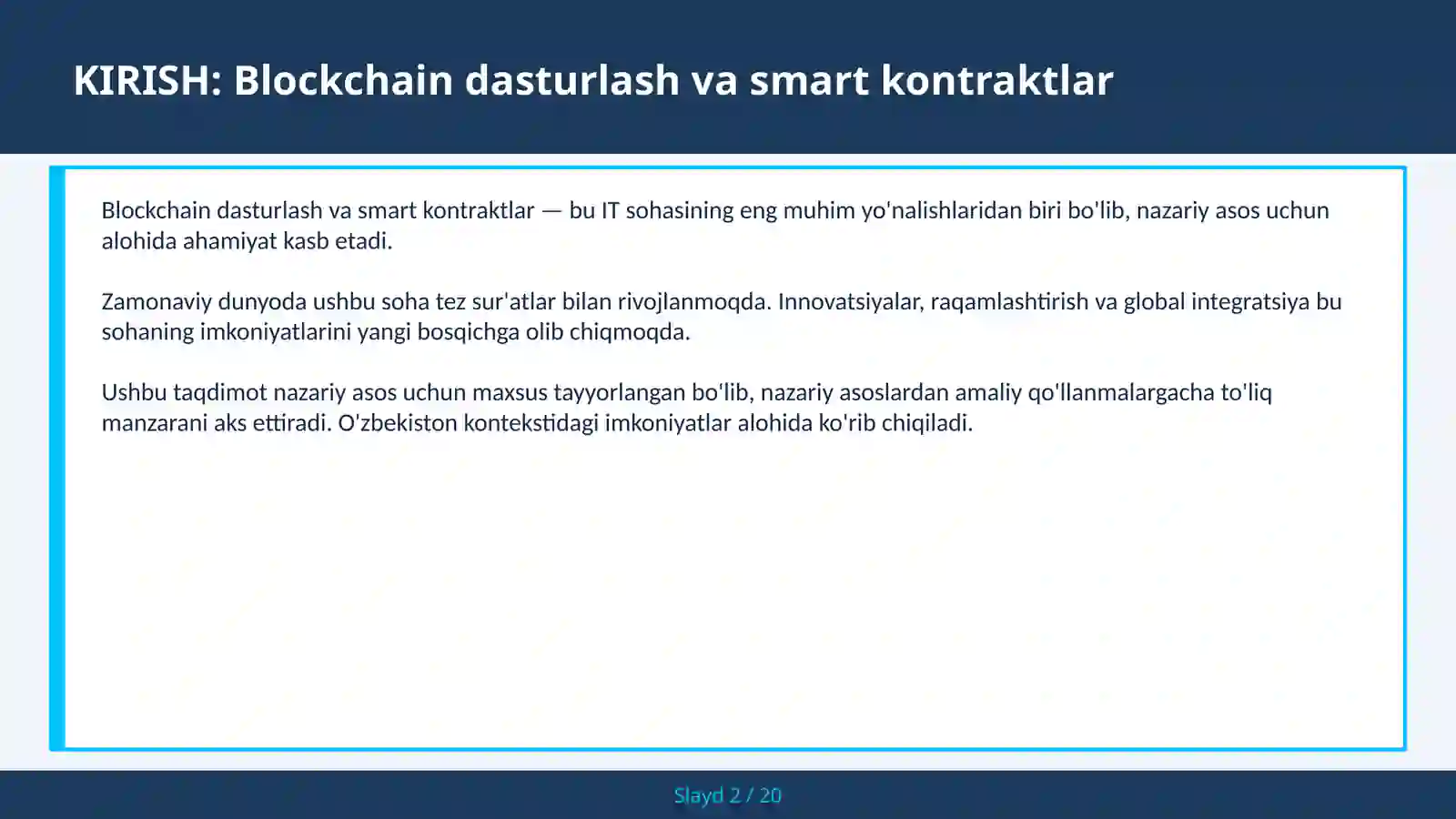 Blockchain Dasturlash va Smart Kontraktlar 2