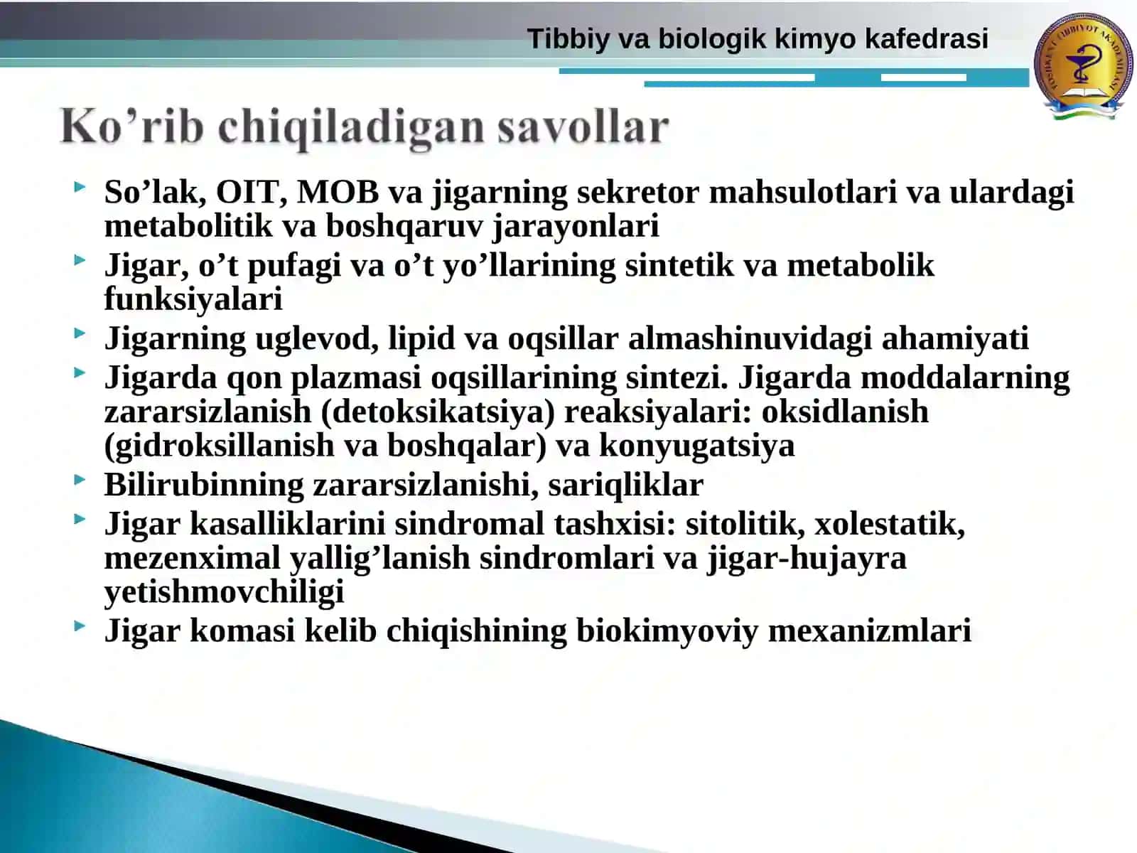 Oshqozon-ichak tizimi biokimyosi 2