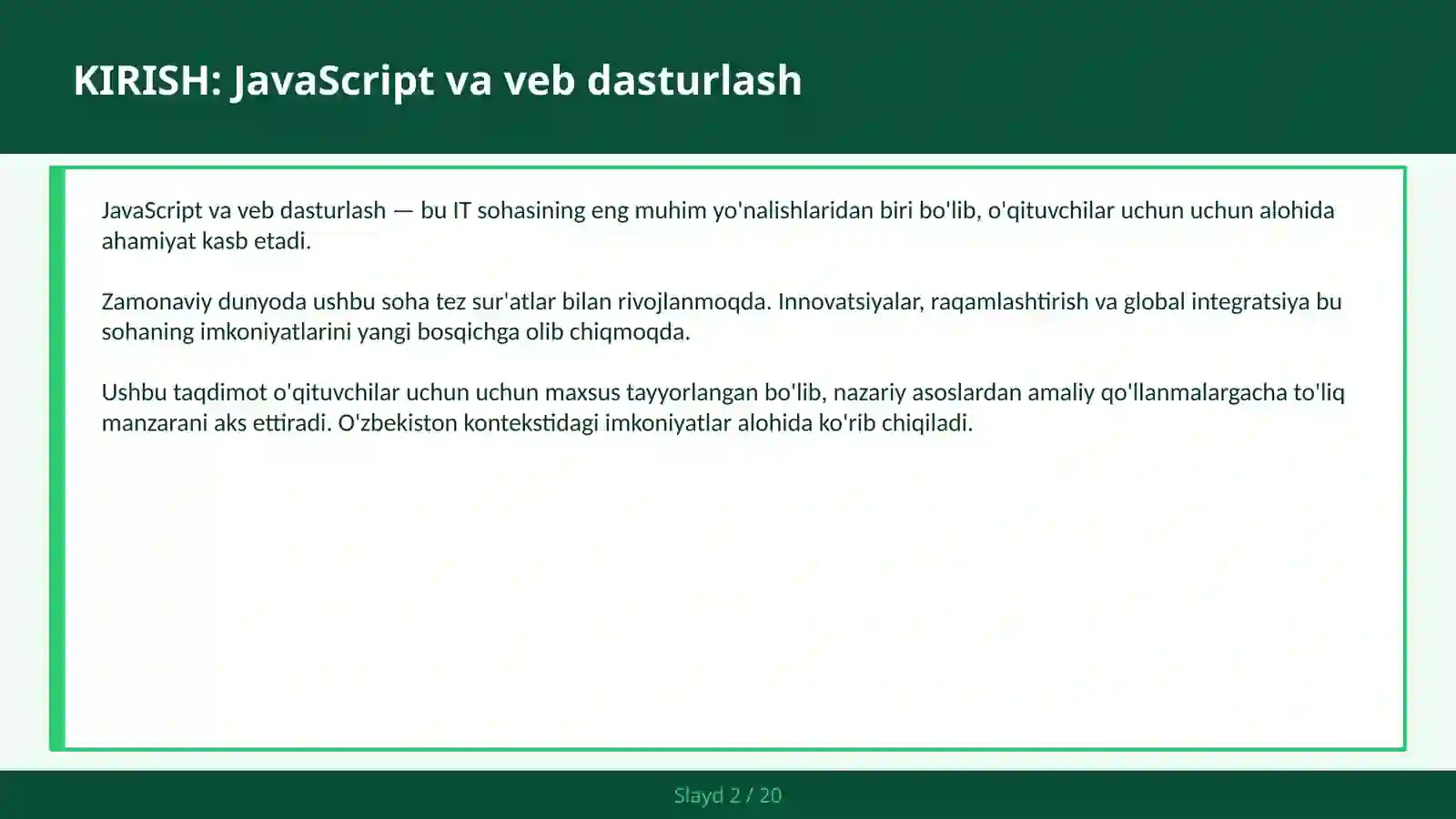 JAVASCRIPT VA VEB DASTURLASH 2