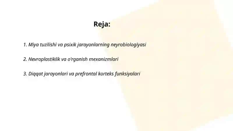 Miya tuzilishi va psixik jarayonlarning neyrobiologiyasi 2