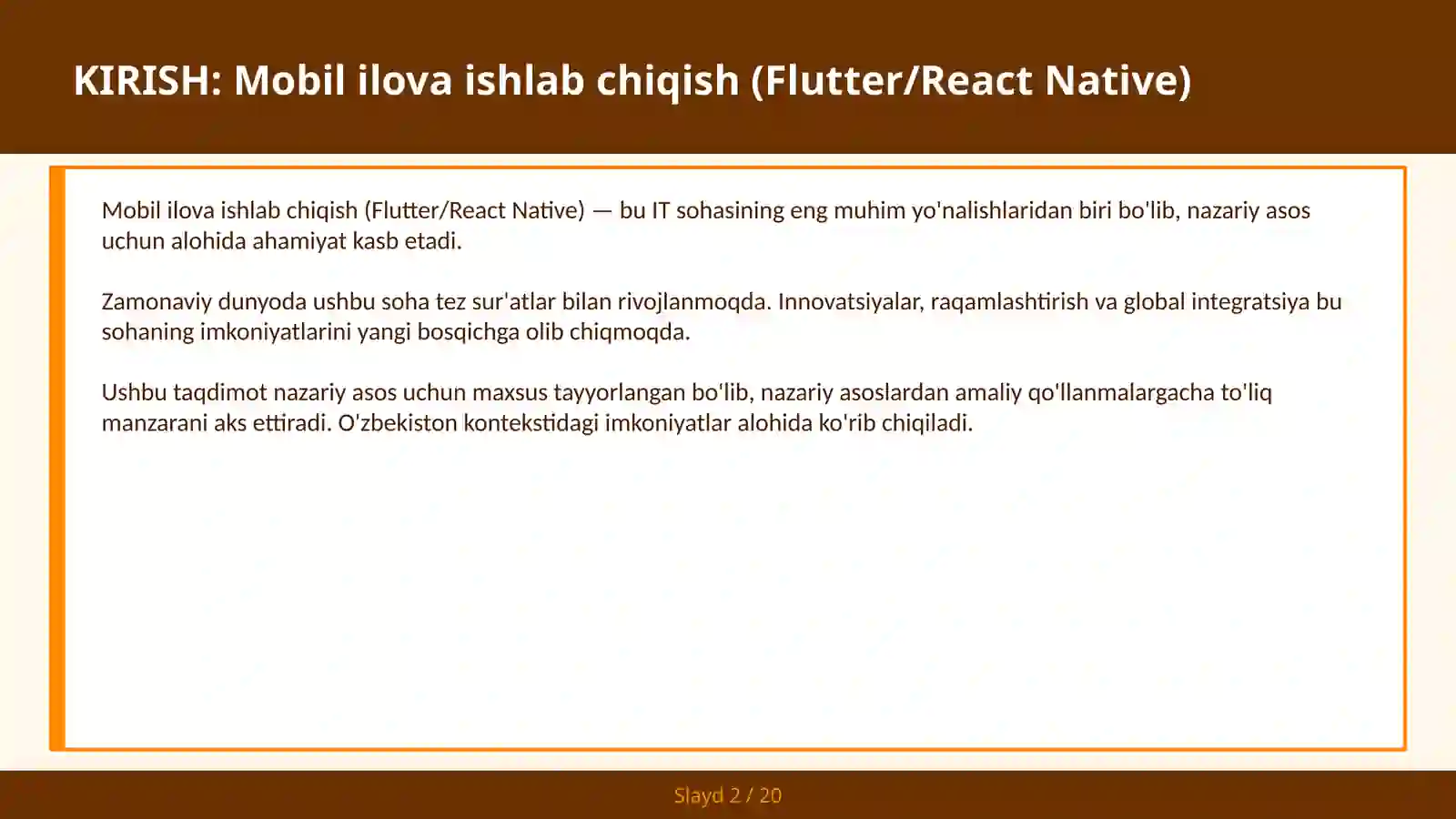 MOBIL ILOVA ISHLAB CHIQISH (FLUTTER/REACT NATIVE) 2