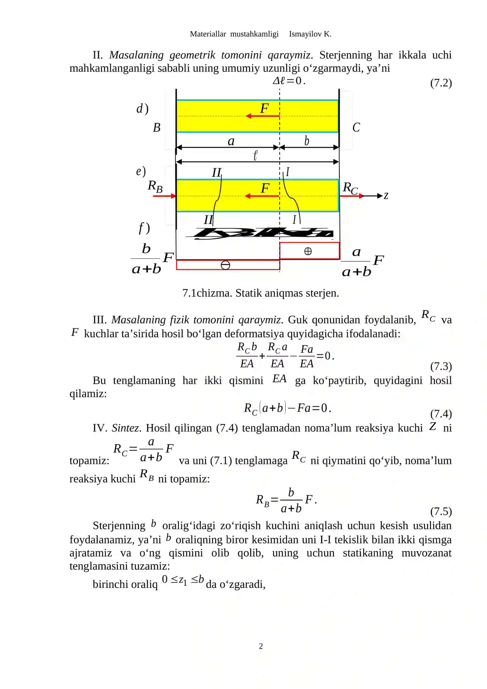 7.1. Cho‘zilish va siqilishda statik aniqmas masalalar 2