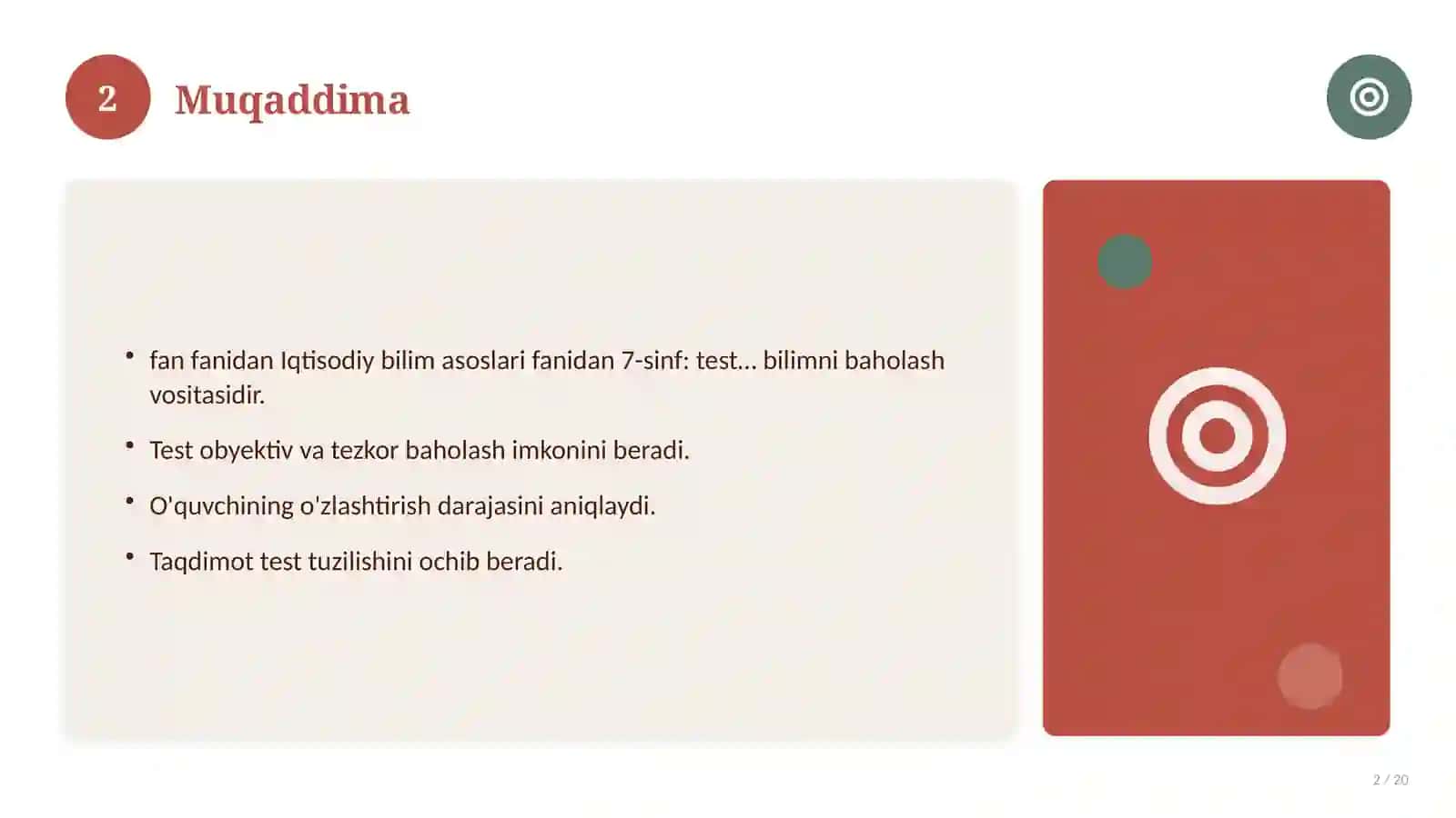 Iqtisodiy bilim asoslari fanidan 7-sinf: test savollari to'plami 2