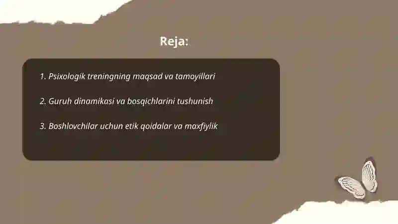 Psixologik trening guruhiga boshlovchilarni tayyorlash 2