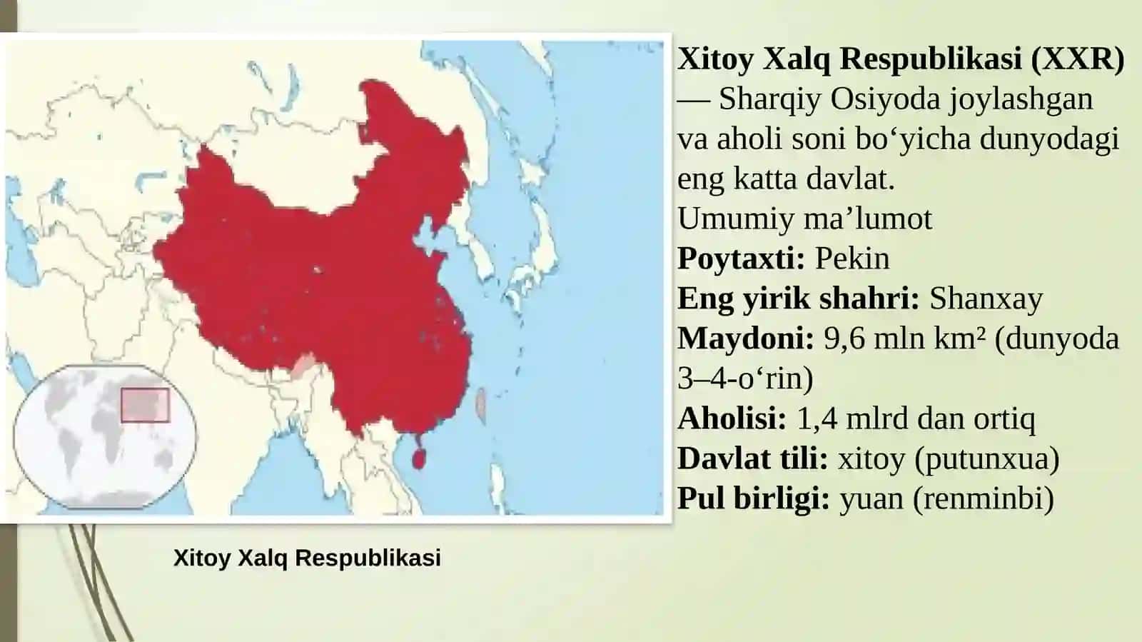 Xitoy xalq Respublikasi. Iqtisodiyoti va iqtisodiy rayonlari. Yaponiya. Hindiston Respublikasi 2