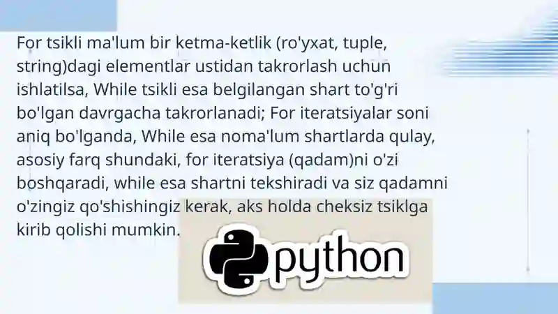 Python dasturlash tilda For va While farqi 2