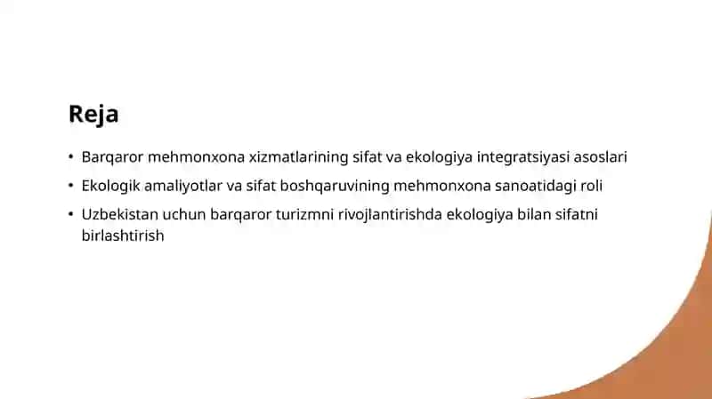 Barqaror mehmonxona xizmatlari sifati: sifat va ekologiya integratsiyasi 2