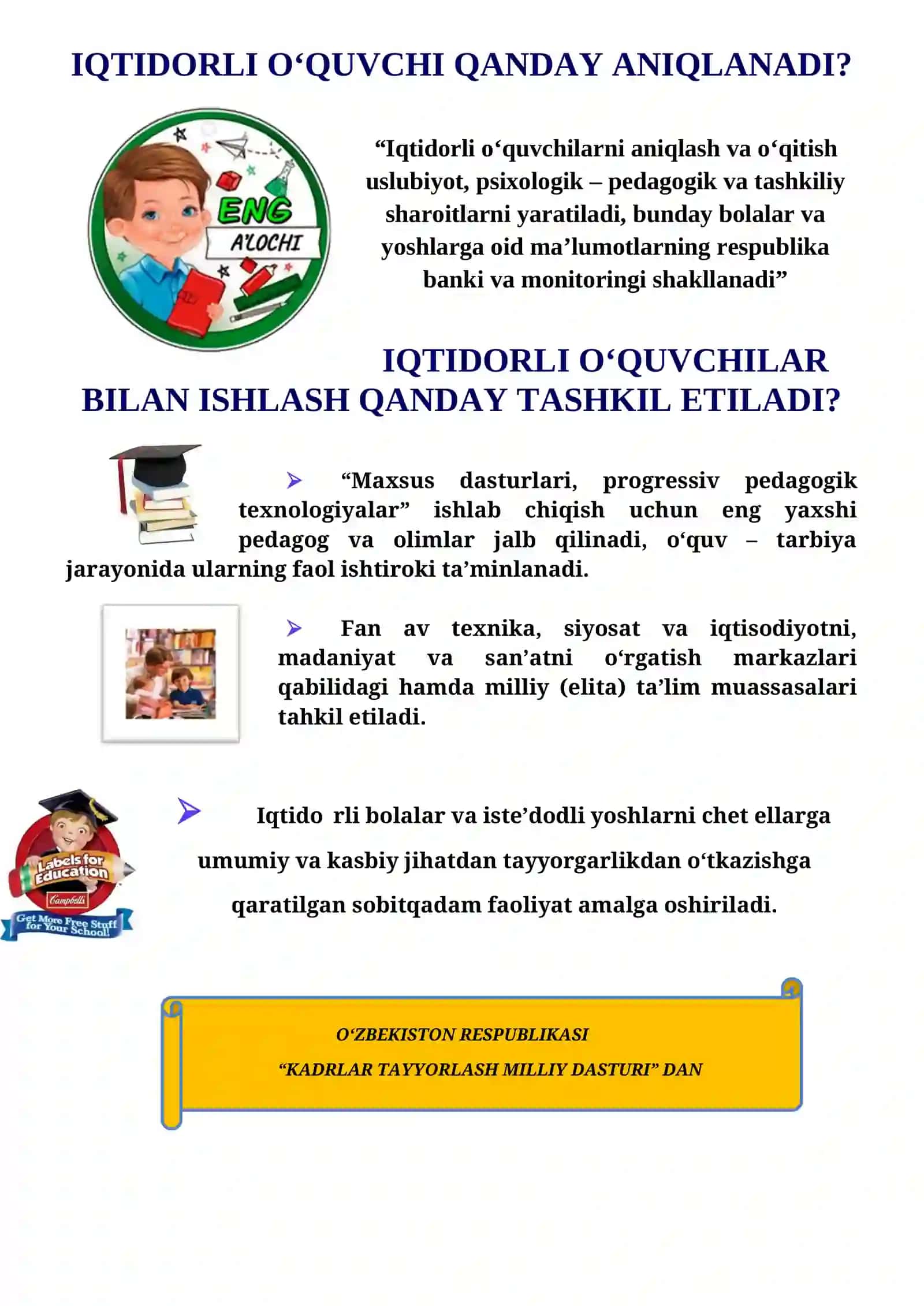 IQTIDORLI O‘QUVCHILAR BILAN ISHLASH Hujjatlar to‘plami 2