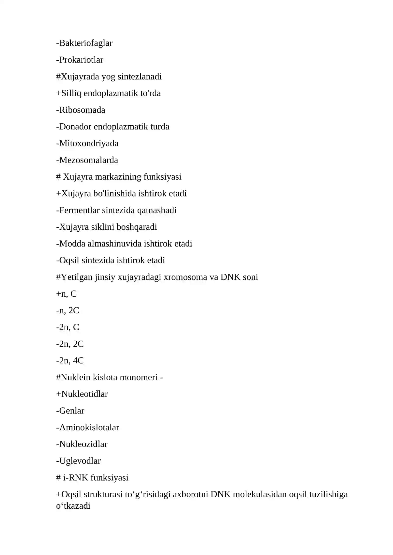 Tibbiy biologiyada. Umumiy genetika fanidаn yakuniy nazorat savollari 2