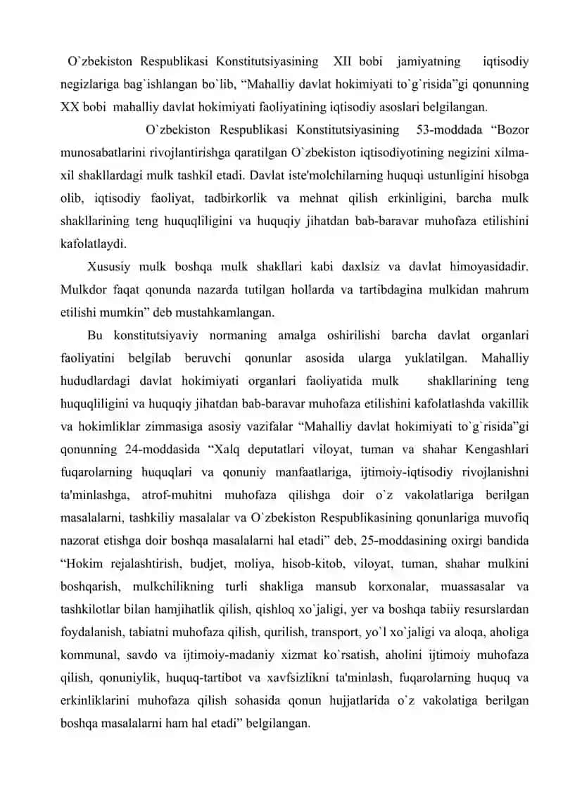 O`zbekiston Respublikasi mahalliy davlat hokimiyati organlarining iqtisodiy va moliyaviy asoslari 2