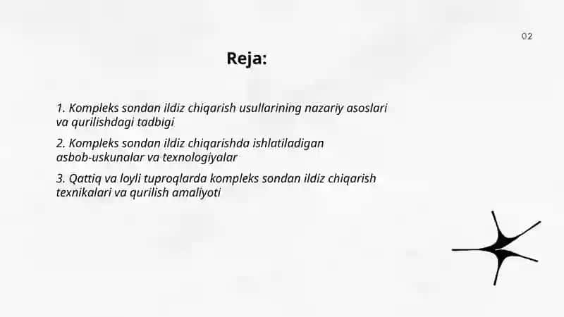 Kompleks sondan ildiz chiqarish va qurilishdagi tadbigi 2