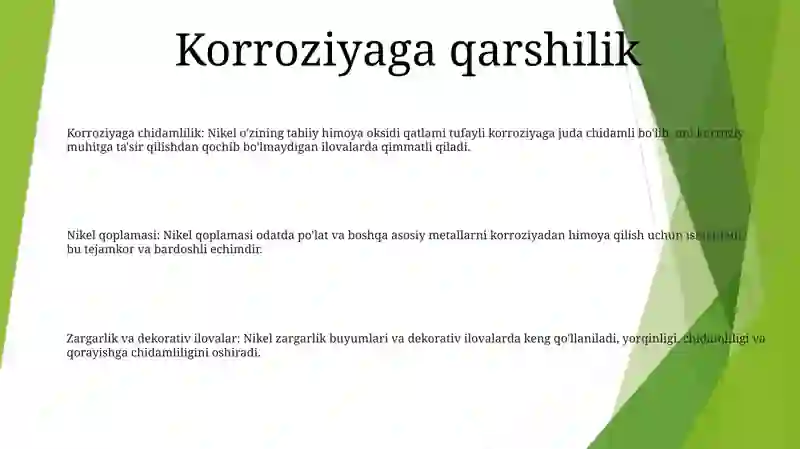 Nikel Ishlatilish Sohalari 2