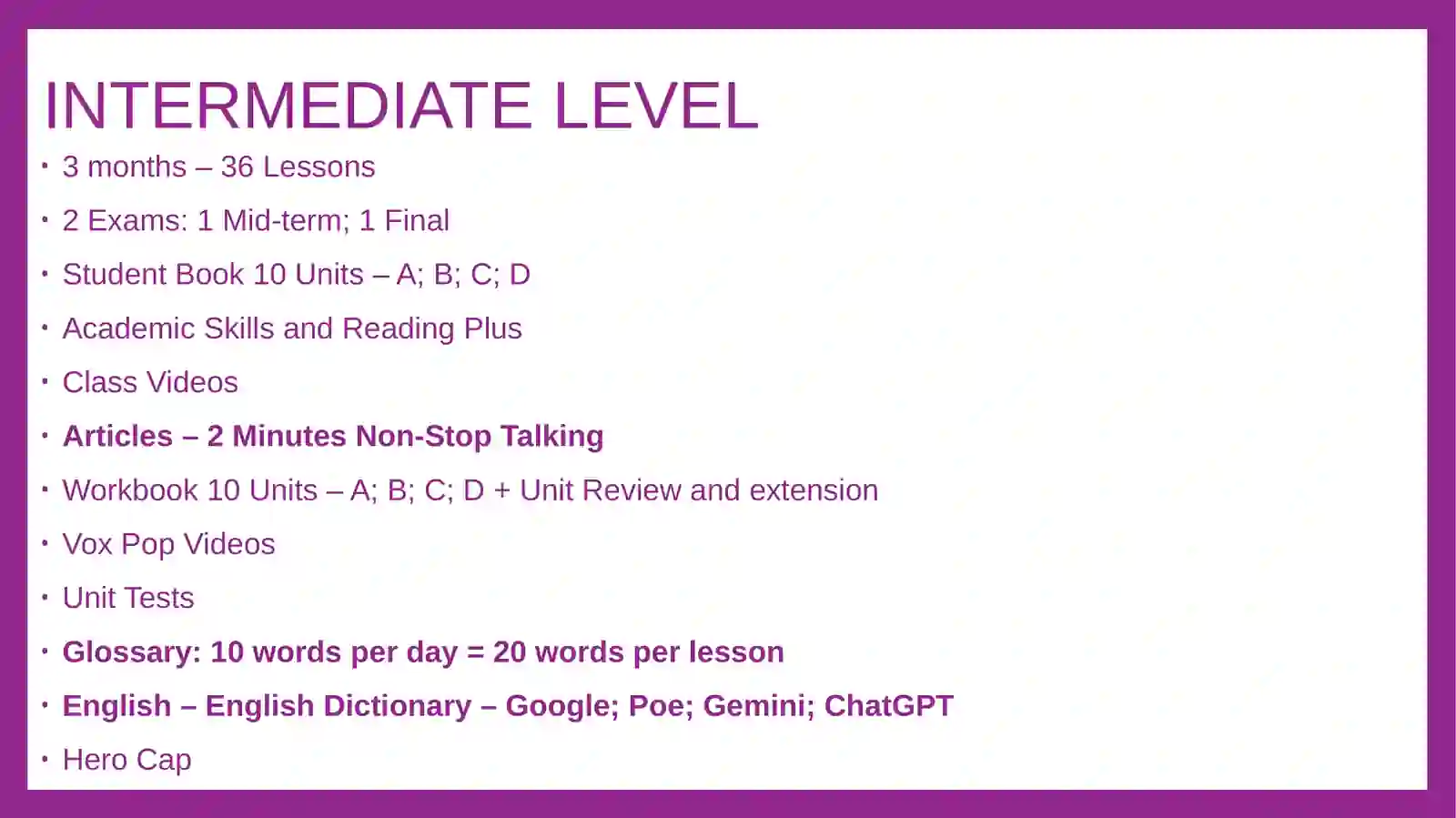 Introduction to Intermediate; Unit 1A 2