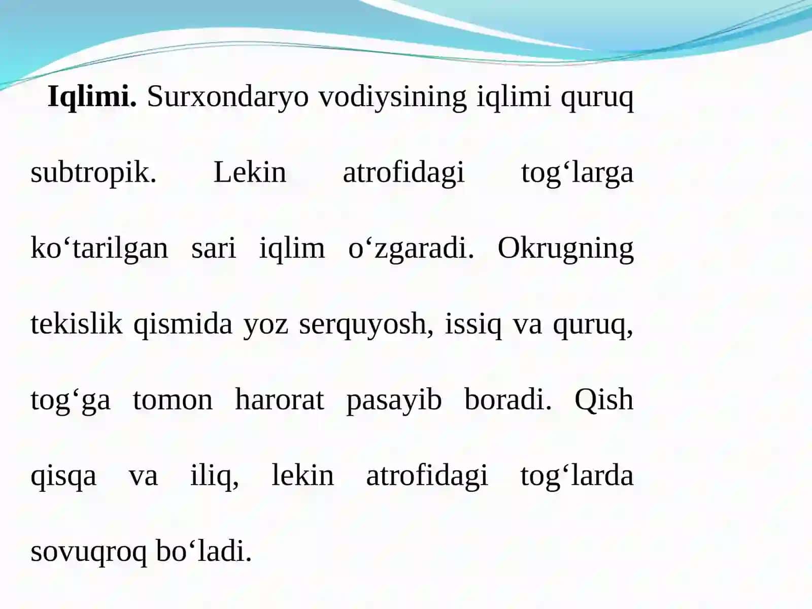 Surxondaryo Iqlimi, suvlari, tuproqlari va hayvonot dunyosi 2
