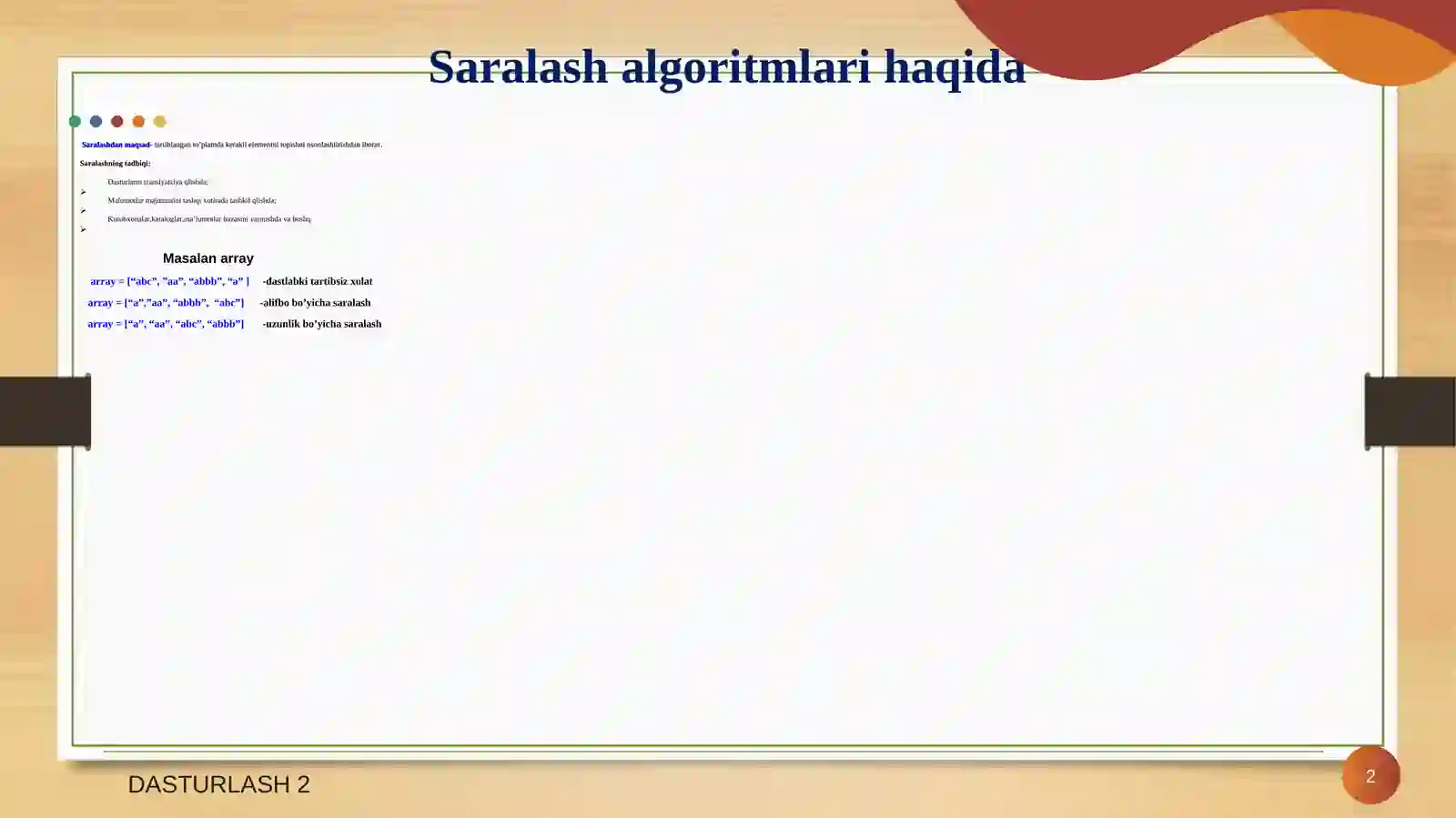 Saralash algoritmlari haqida 2