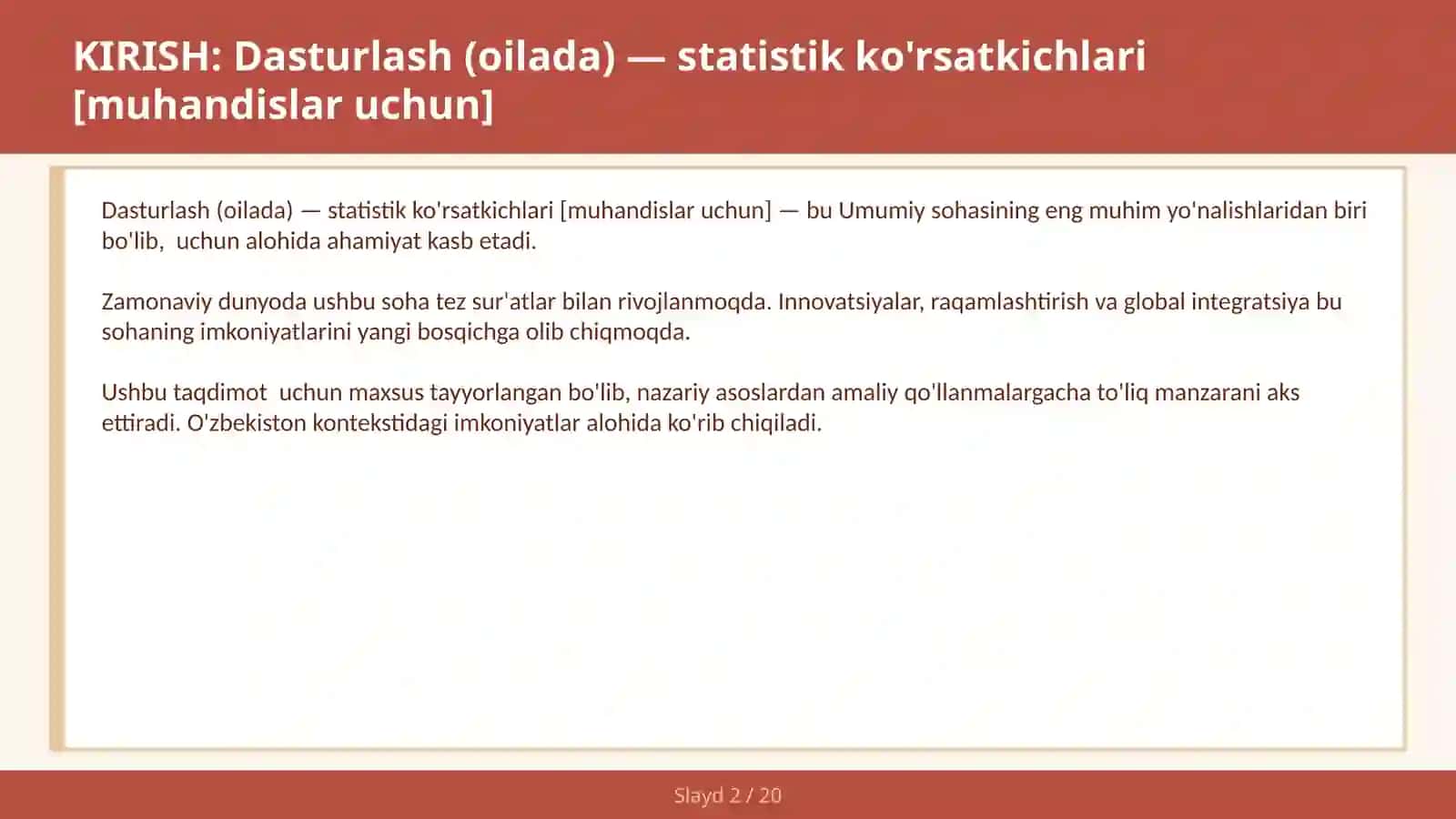 Dasturlash (oilada) — statistik ko'rsatkichlari [muhandislar uchun] 2