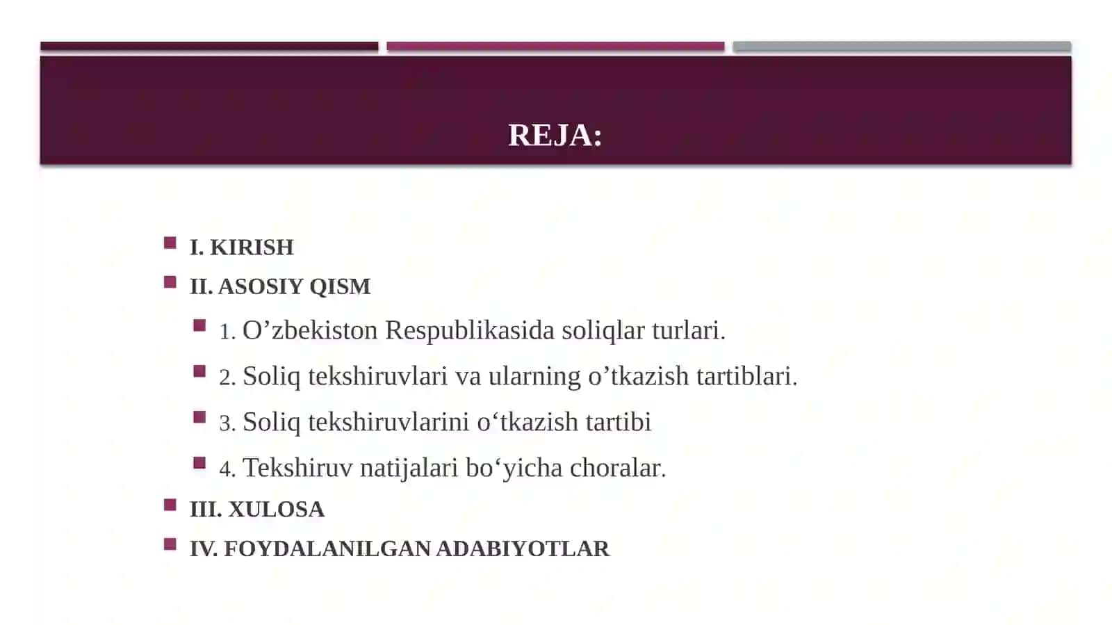 O’zbekiston Respublikasida soliqlar turlari va soliq tekshiruvlarining o’tkazish tartiblari 2