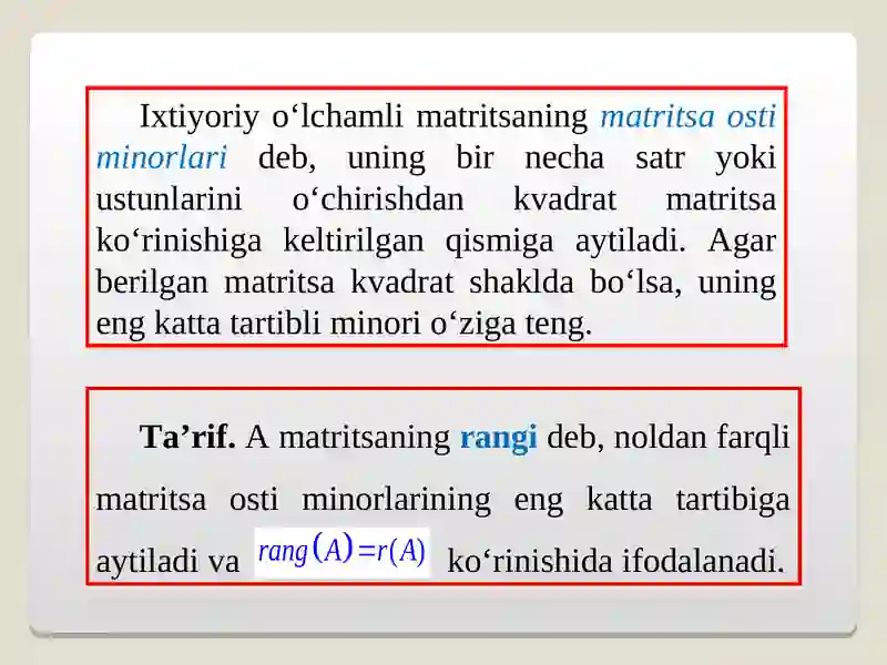MATRITSA RANGI. TESKARI MATRITSA 2