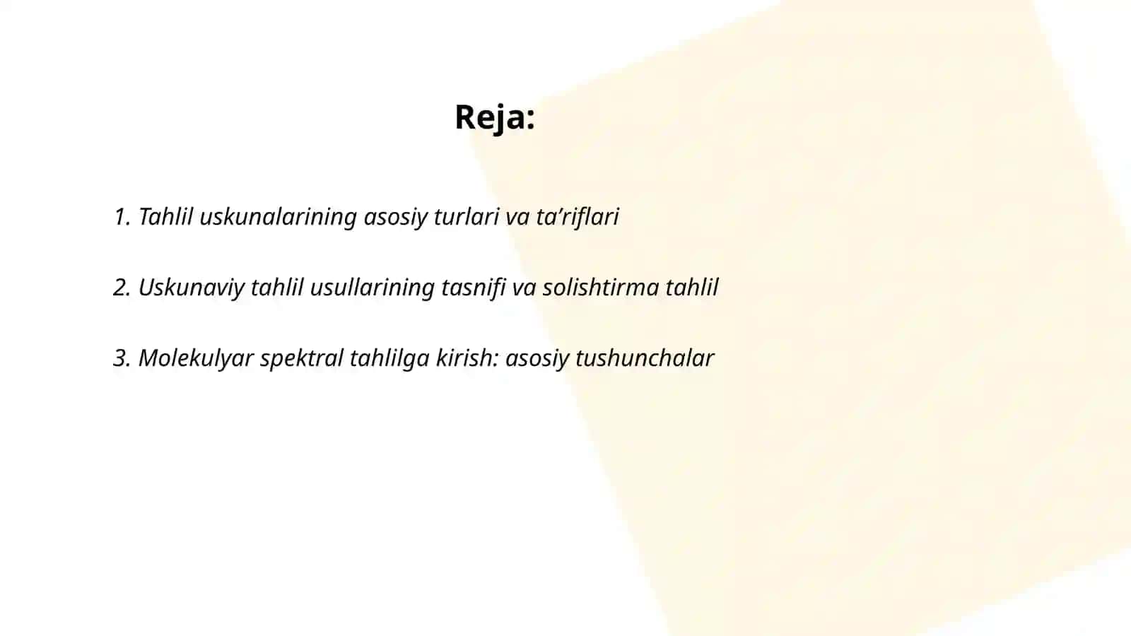 Tahlilni uskunaviy usullari, tasnifi. Molekulyar spektral tahlil. Tahlilni optik usullari 2