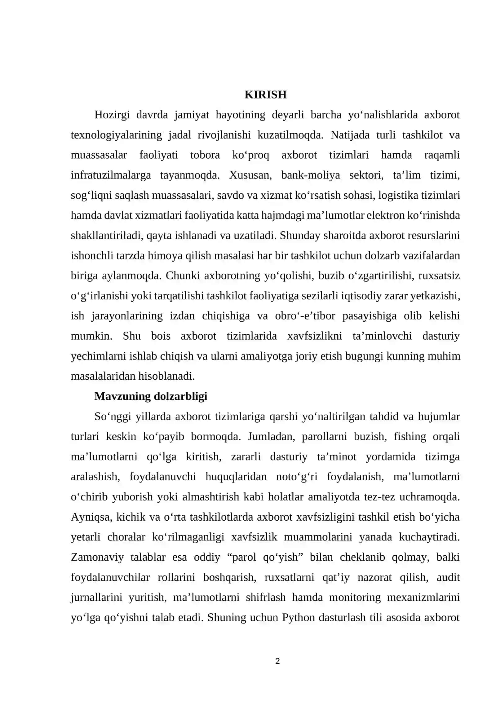 AXBOROT XAVFSIZLIGI TIZIMINI ISHLAB CHIQISH 2