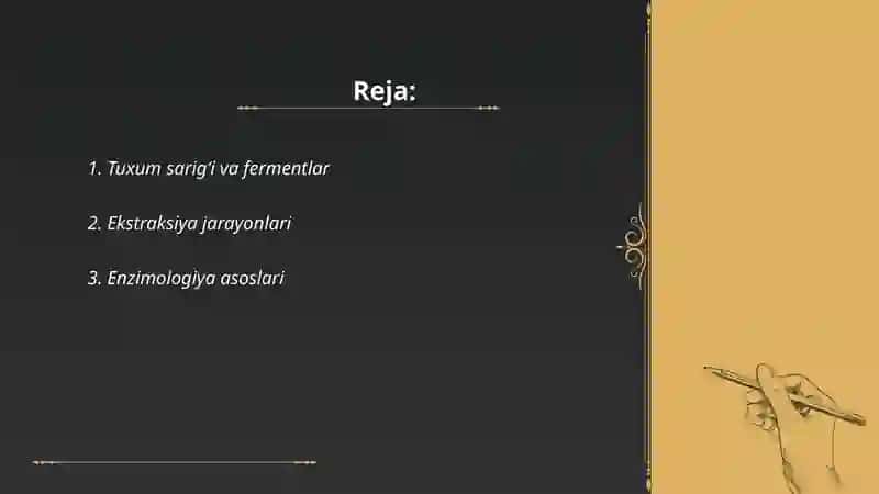 Tuxum sarigʻidan fermentlar olish ekstraksiyasi 2