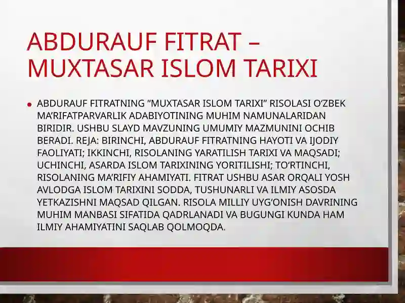 Abdurauf Fitratning "Muxtasar islom tarixi" risolasi 2
