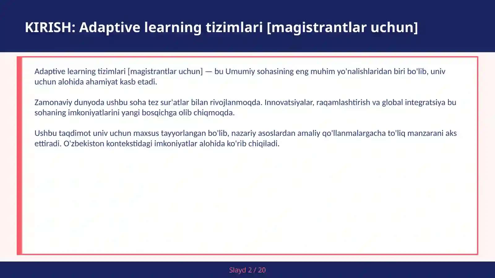 Adaptive learning tizimlari [magistrantlar uchun] 2