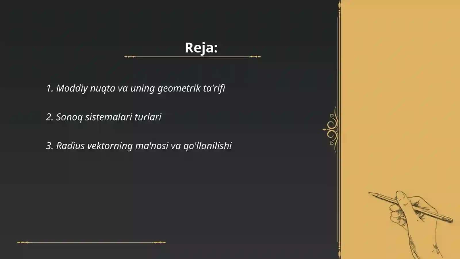 Moddiy nuqta sanoq sistemasi radius vektor ko'chish yo'li va trayektoria tushunchalari 2